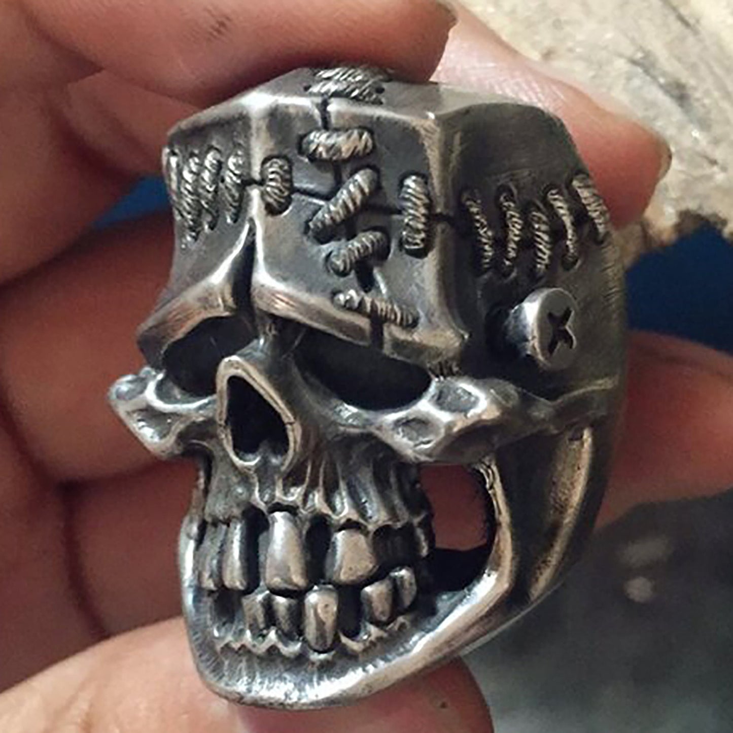 Frankenstein Skull ring, Frankenstein Skull jewelry,Sterling Silver ring,skull ring,gift for him-Handmade