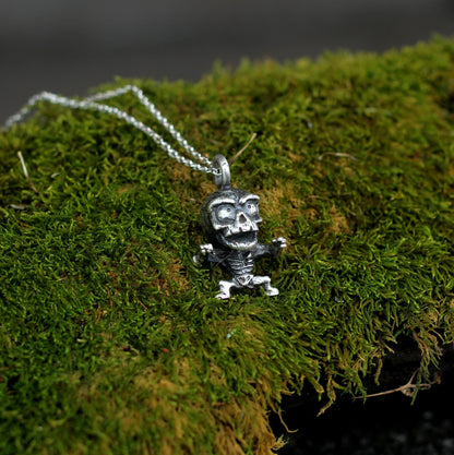 Skull skeleton 925 pendant necklace accessory, unique and funny jewelry necklace gift for human skeleton - Craftsman Made