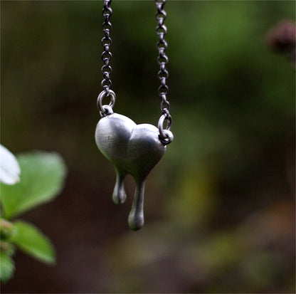 Melting Heart 925 Silver Pendant Necklace, Heart Shaped Silver Pendant Necklace, Charm Necklace Gift Boyfriend and Friends - Craftsman Made