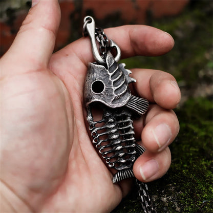 Skull Fish Skeleton Fish Hook 925 silver pendant necklace, punk angler fish necklace pendant silver personalized gift-Craftsman made