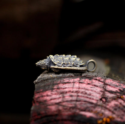Snapping turtle 925 silver/brass pendant necklace, ferocious snapping turtle jewelry, special jewelry turtle king pet - Craftsman made
