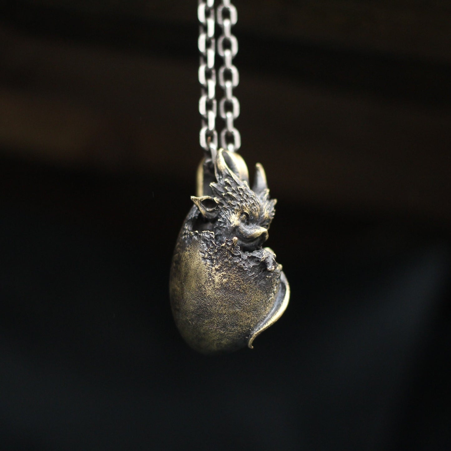 Dragon Egg Solid Brass/925 Silver Pendant Necklace, Dragon Cub Broken Shell Necklace Pendant Silver Jewelry Unique Gift - Craftsman made