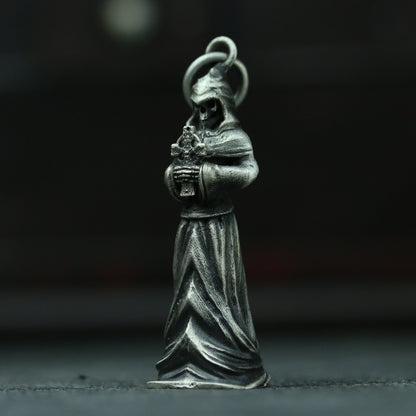 Reaper cross 925 silver pendant, religious prayer sterling silver pendant necklace, unique and creative daily wear-Craftsmen made