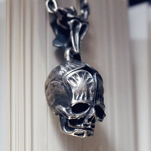 Skull Necklace-Humanoid Skull Pendant, Silver Skull, Gothic Necklace, Baby Skull Pendant