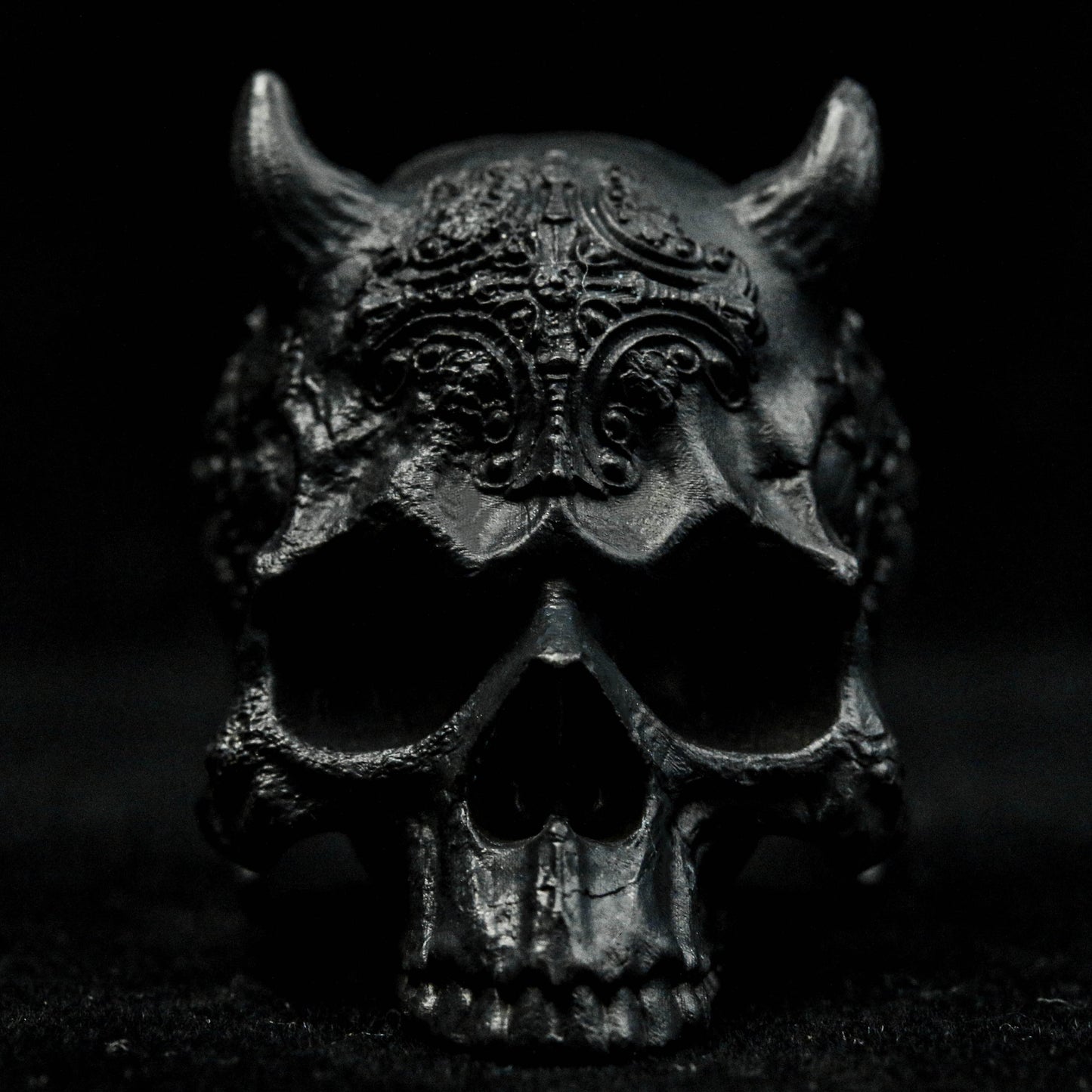 Jawless skull silver ring, horned skull ring, fine detail 925 sterling silver ring, men's skull ring motorcycle knight ring skull jewelry