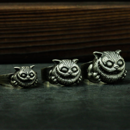 Cheshire Cat 925 Silver Ring,Alice in Wonderland,Cat Jewelry,Garfield Ring,Sterling Silver Cat Ring,original ring,Silver Cat-Craftsmen made - SATANHORN