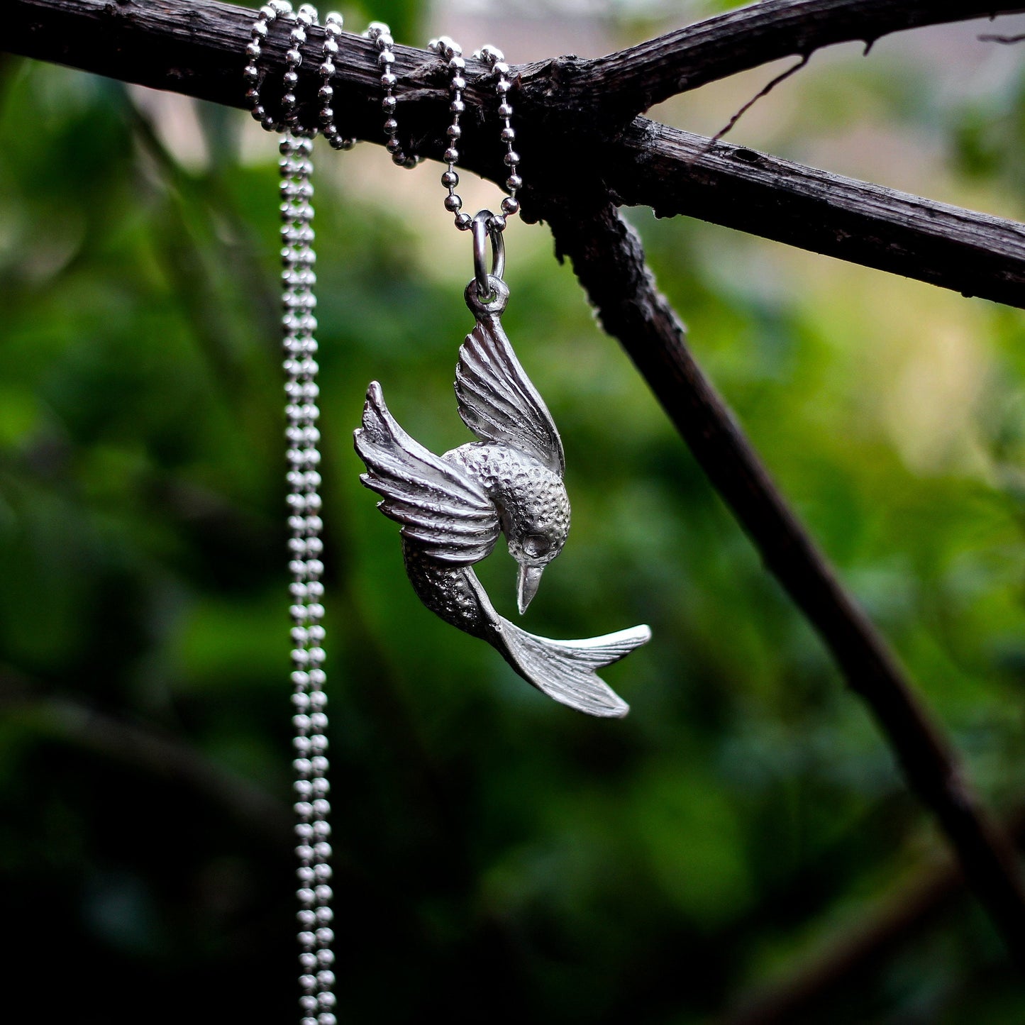 Flying bird 925 silver pendant necklace, bird and fish handmade silver jewelry, unique necklace pendant gift-Craftsman Made