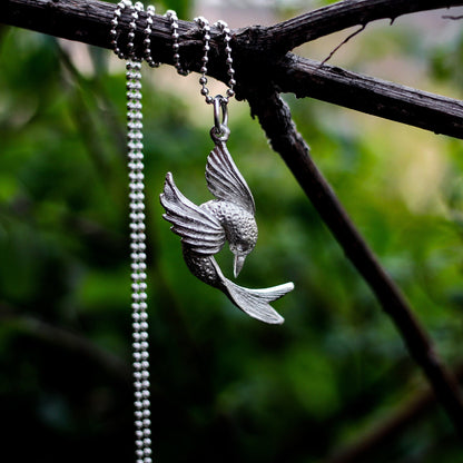 Flying bird 925 silver pendant necklace, bird and fish handmade silver jewelry, unique necklace pendant gift-Craftsman Made