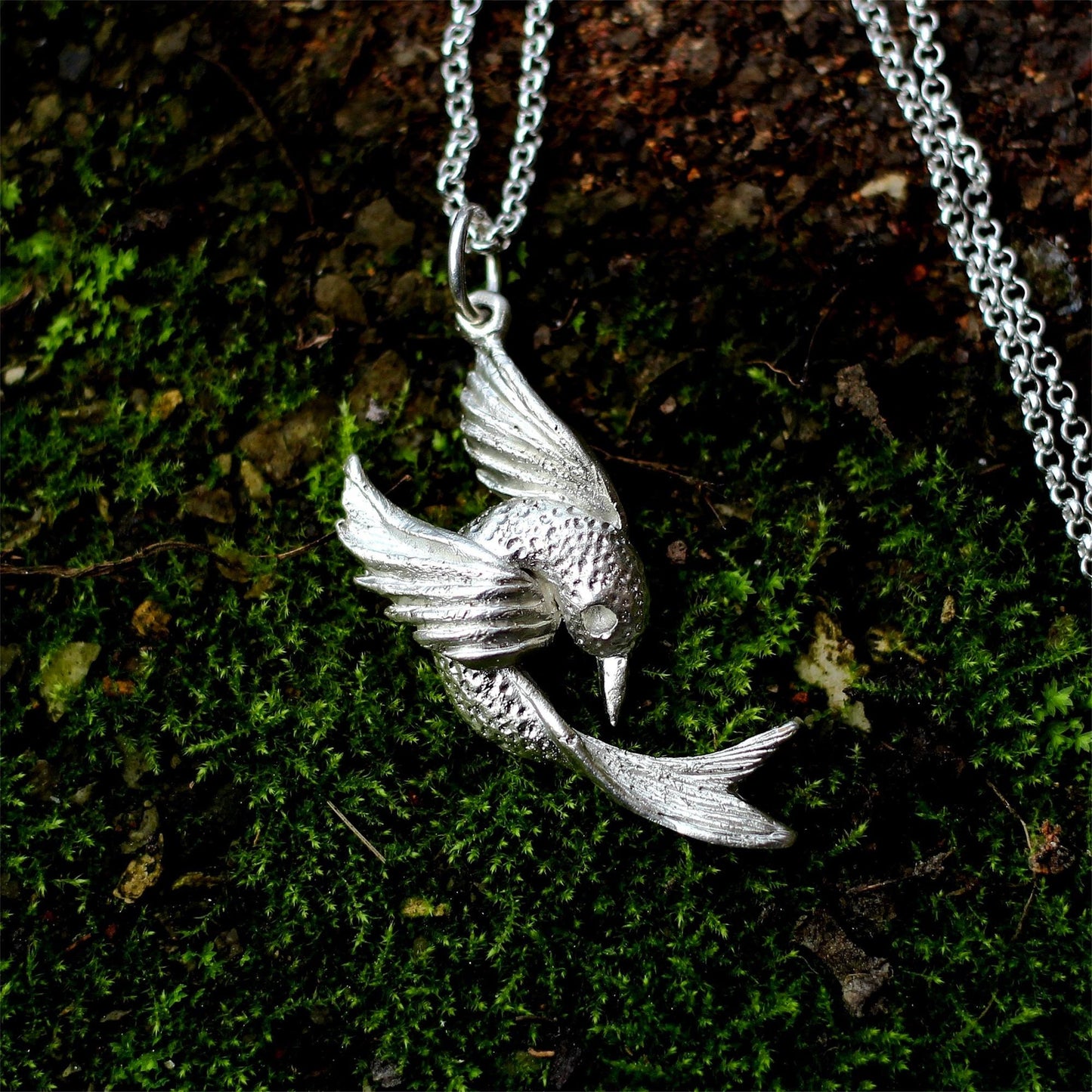 Flying bird 925 silver pendant necklace, bird and fish handmade silver jewelry, unique necklace pendant gift-Craftsman Made