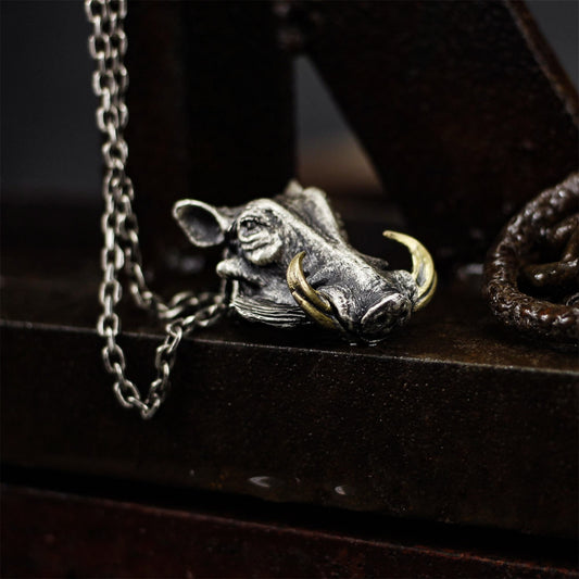 Bucktooth wild boar pendant, Handmade sterling silver animal pendant, Solid personalized gift-Craftsmen made