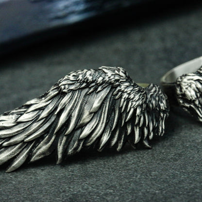 Angel wings 925 silver big ring, flying wings indie ring, unique sterling silver gothic vintage handmade gift-craftsman made - SATANHORN