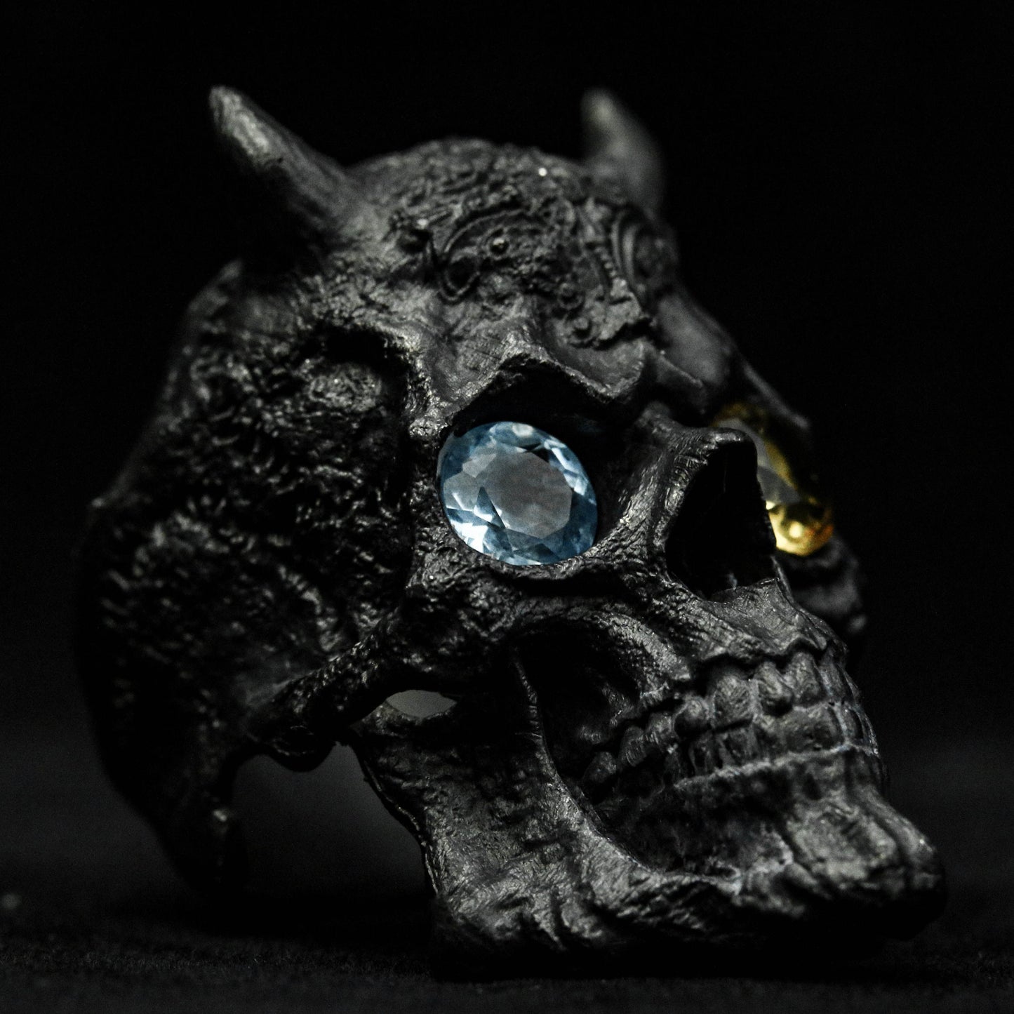 Skull inlaid eye ring, Silver skull ring, Inlaid eye ring, 925 silver skull ring, Textured Skull Ring, Full jaw inlaid eye ring