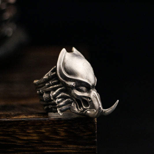 Alien Predator 925 Silver Ring, Predator Mask and Skull Ring, Jewelry of Predator-Craftsmen made