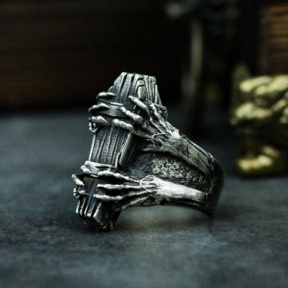 Coffin 925 Silver Ring,Gothic silver ring,Ghost Claw Ring,Casket Ring,Coffin Ring,Goth Jewelry,Halloween Ring-Craftsmen made - SATANHORN