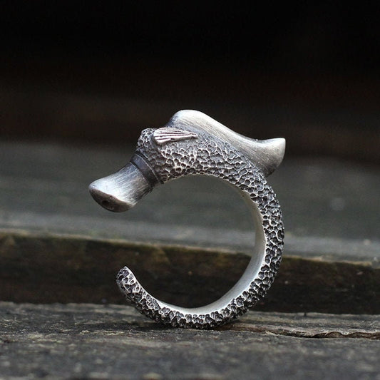 Dragon Pig 925 Silver Ring,Long Yu antique style,China Style,Cute Animal,Innovative,925 Sterling Silver,Brass Open Ring