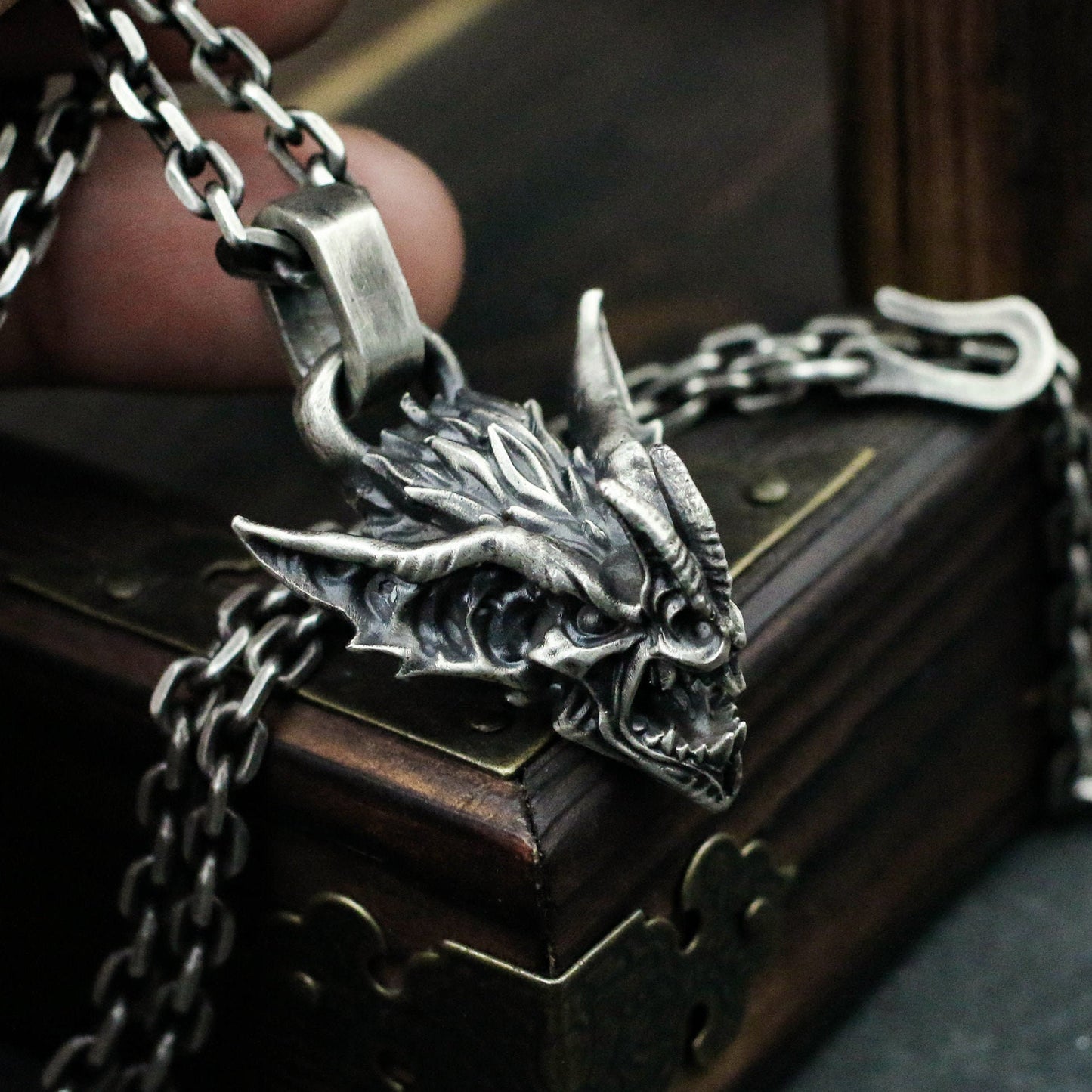 Gargoyle Vampire 925 Silver Pendant Necklace, Gothic Bat Silver Pendant Necklace, Unique Individual Silver Jewelry-Craftsman made