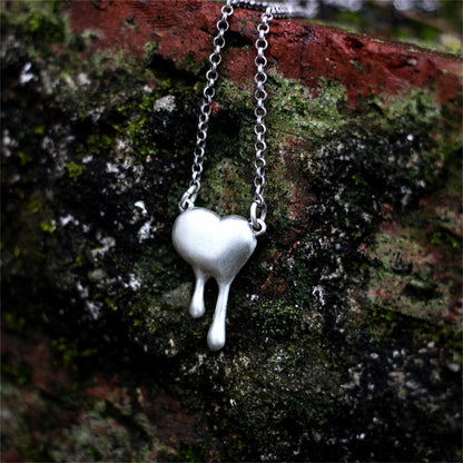 Melting Heart 925 Silver Pendant Necklace, Heart Shaped Silver Pendant Necklace, Charm Necklace Gift Boyfriend and Friends - Craftsman Made