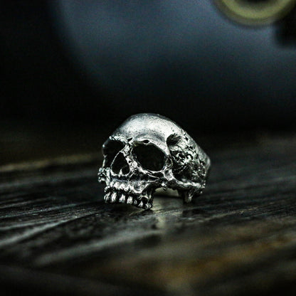 Jawless skull 925 silver ring, Half-faced skull ring, Brass 925 sterling silver cracked bone small gift - craftsman made - SATANHORN