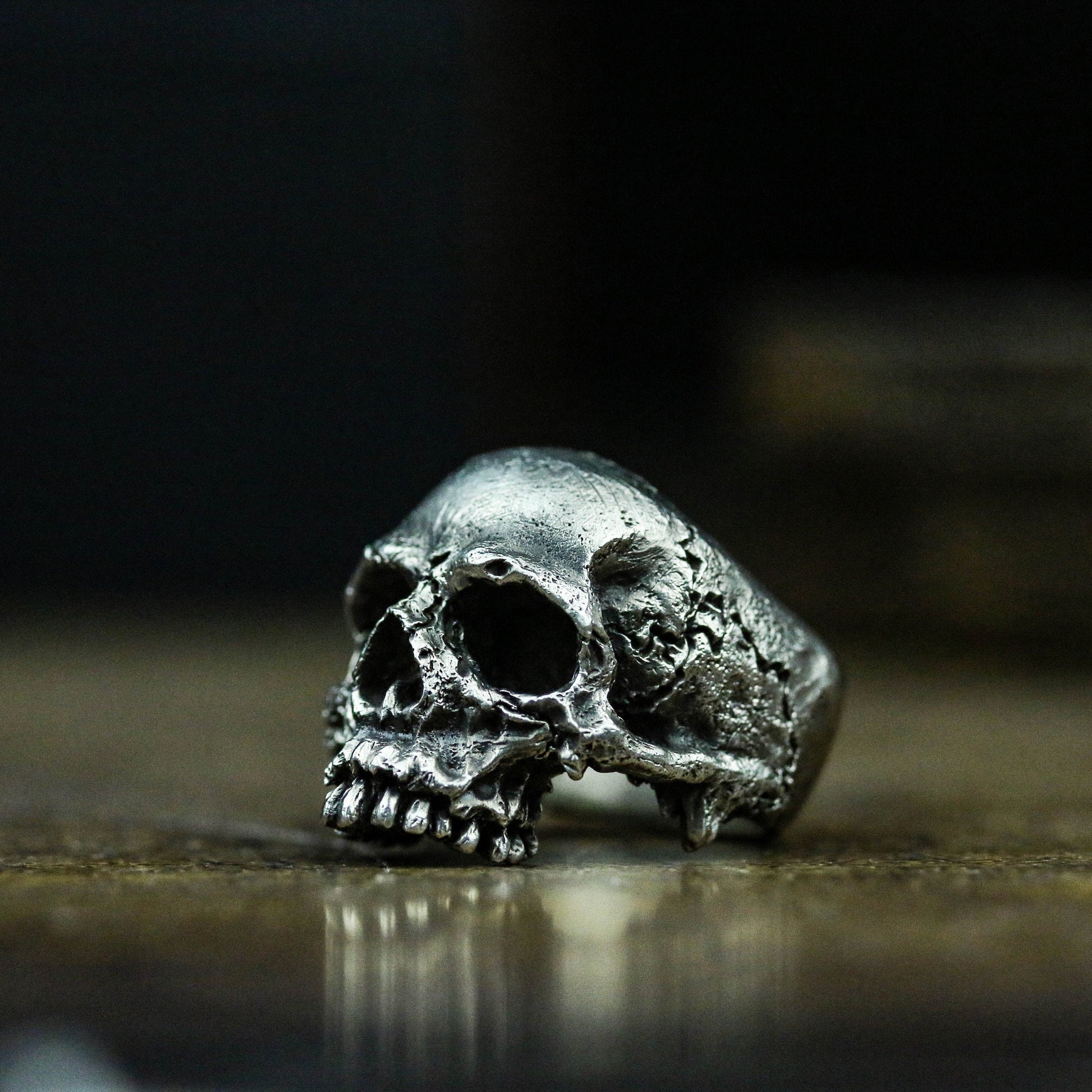 Jawless skull 925 silver ring, Half-faced skull ring, Brass 925 sterling silver cracked bone small gift - craftsman made - SATANHORN