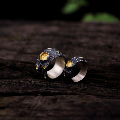 Moon couple 925 silver ring, couple's unique personality moon volcano ring 925 silver, love charm gift jewelry - Craftsman Made - SATANHORN