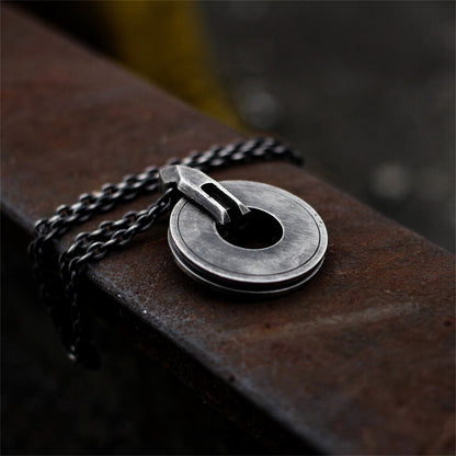 Rotary wheel coin crow 925 silver pendant necklace, punk steam style necklace pendant sterling silver personalized gift-Craftsman made - SATANHORN