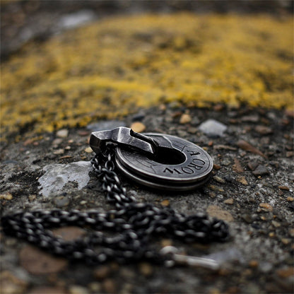 Rotary wheel coin crow 925 silver pendant necklace, punk steam style necklace pendant sterling silver personalized gift-Craftsman made - SATANHORN