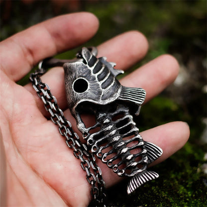 Skull Fish Skeleton Fish Hook 925 silver pendant necklace, punk angler fish necklace pendant silver personalized gift-Craftsman made