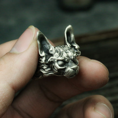 Hairless cat 925 silver ring, Pet cat silver jewelry,Canadian Hairless,Cat ring, sterling silver cat ring, original ring - Craftsmen made - SATANHORN