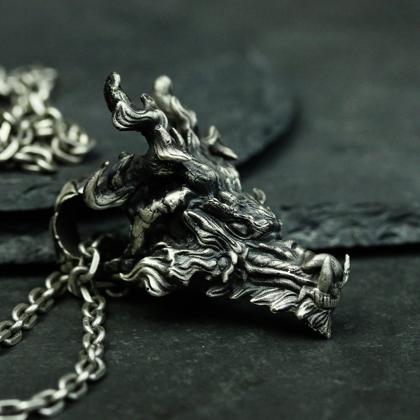 Oriental Dragon Head 925 Silver Pendant Necklace, Ancient Beast Dragon King Jewelry Necklace Pendant, Men's Pendant-Craftsmen made