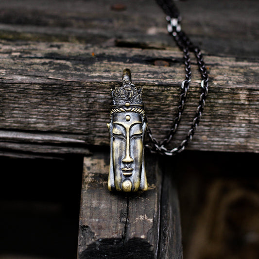 Buddha Head Buddha Brass/925 Silver Pendant Necklace, Western Buddhism Buddha Necklace Pendant Silver Jewelry Unique Gift - Craftsman made