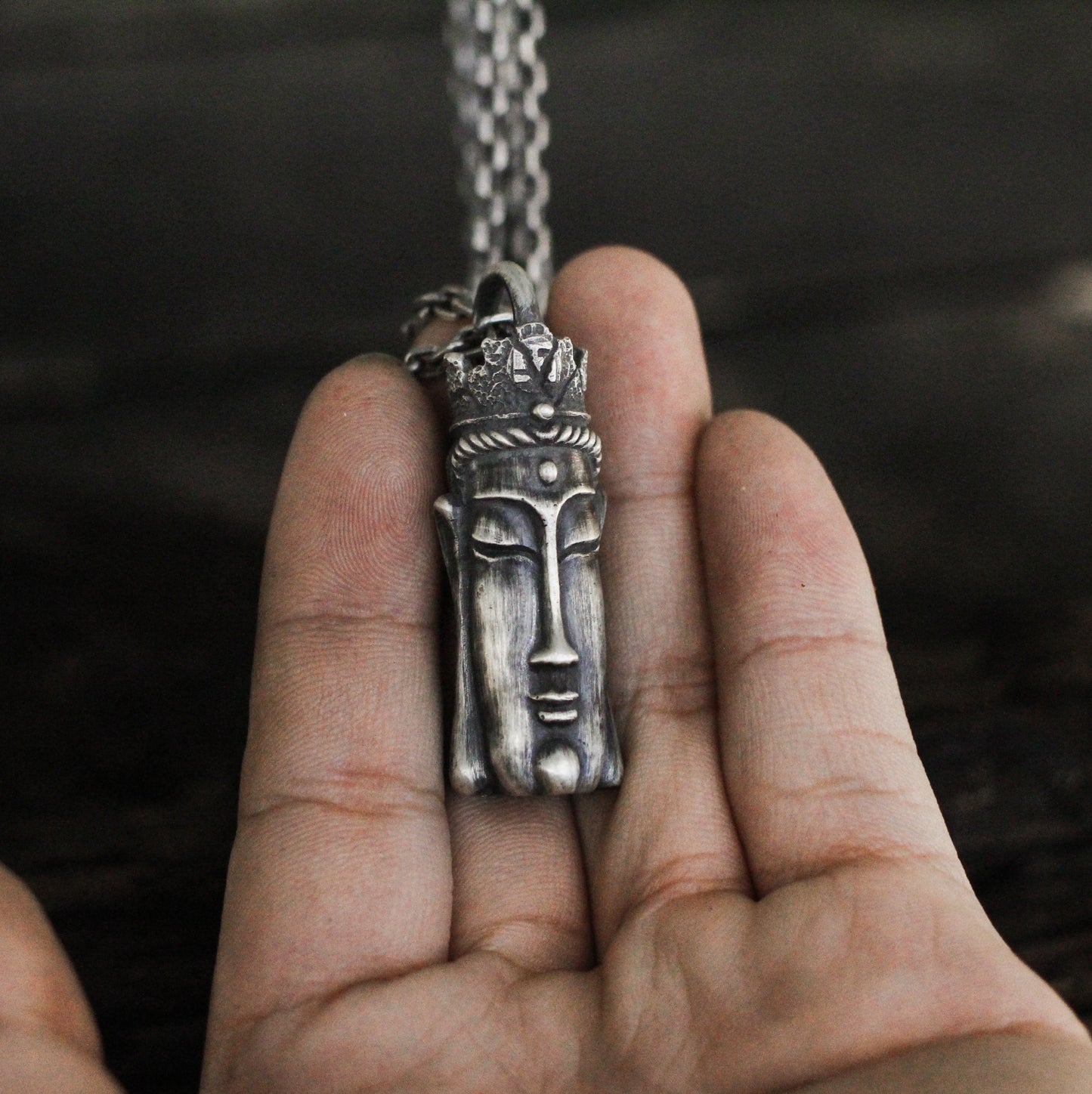 Buddha Head Buddha Brass/925 Silver Pendant Necklace, Western Buddhism Buddha Necklace Pendant Silver Jewelry Unique Gift - Craftsman made