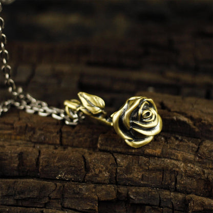 Rose flower 925 silver pendant necklace, a rose flower necklace pendant silver/brass jewelry unique gift - Craftsman made