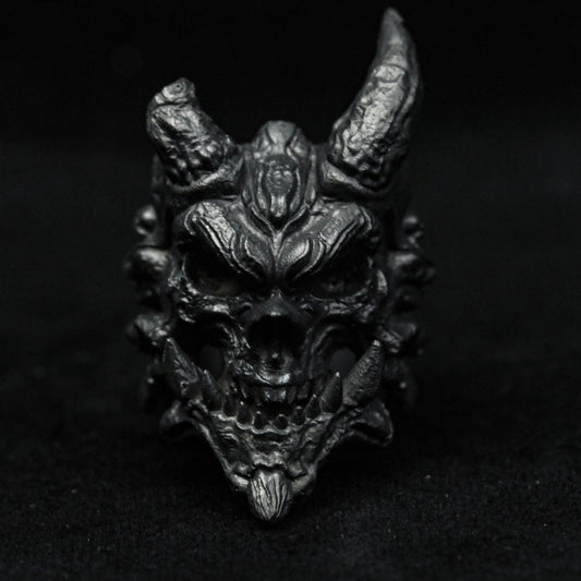 Skull ring, Silver skull ring, Horned Skull Ring, Broken Horn Skull Ring, Demon Skull Ring, Black Skull Ring.