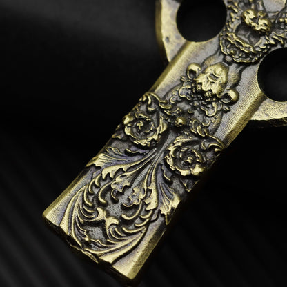 Carved cross 925 silver/brass necklace pendant, artistic cross jewelry, unique belief necklace-Craftsmen made - SATANHORN