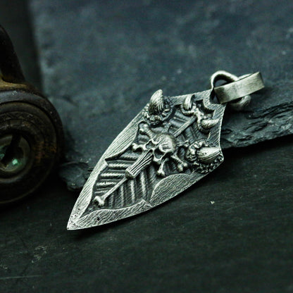Skull Arrow 925 Silver Pendant Necklace, Cannibal Tribal Arrow Pendant Necklace, Skull Cross Necklace-Craftsman made