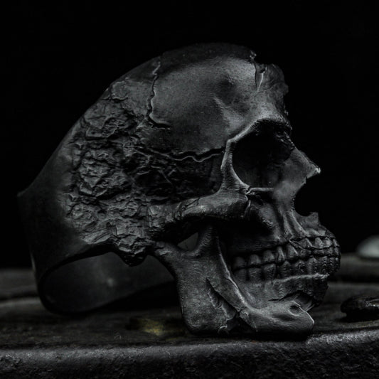 Skull ring Vintage Broken Damaged Half Face Skull ring, ring  Fashion Biker Rock Punk Jewelry Antique Silver Jewelry for Men Women