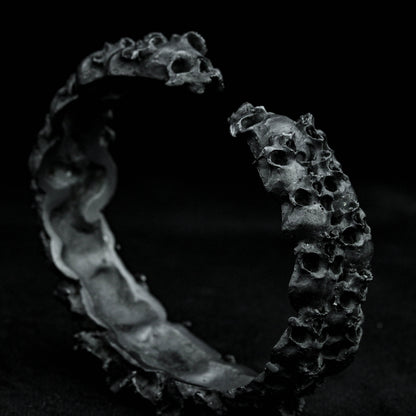 Thousand Faces Skull Bracelet, Death Ghost Bracelet, Satanic Hell Bracelet, Adjustable Size Silver Bracelet - Artisan Make Jewelry..