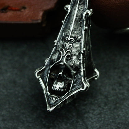 Gothic skull 925 silver pendant necklace, Victorian skull necklace, Edwardian skull pendant, witch necklace pendant-Craftsmen made