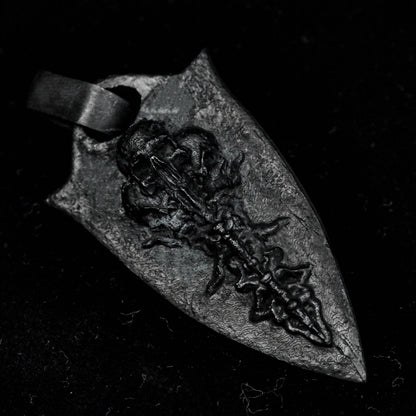 Silver Skull Necklace, Skull Shield Men Pendant, Biker Men Pendant, Symbolic Silver Skull Amulet, Oxidized Silver Necklace, Gifts