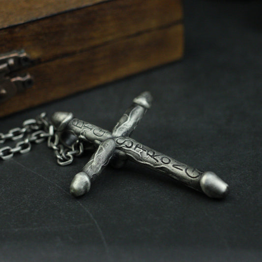 Penis Cross 925 Silver Pendant Necklace, Genital Tough Guy Pendant, Strong Cock Cross Religious Belief-Craftsman Made