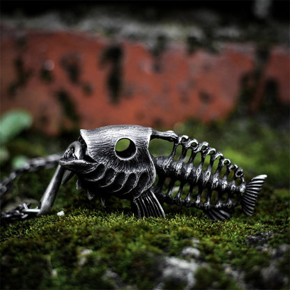 Skull Fish Skeleton Fish Hook 925 silver pendant necklace, punk angler fish necklace pendant silver personalized gift-Craftsman made