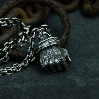 Fist 925 Silver Pendant Necklace, Power Necklace Pendant Handmade in Brass Sterling Silver, Human Hand Pendant - Craftsmen made
