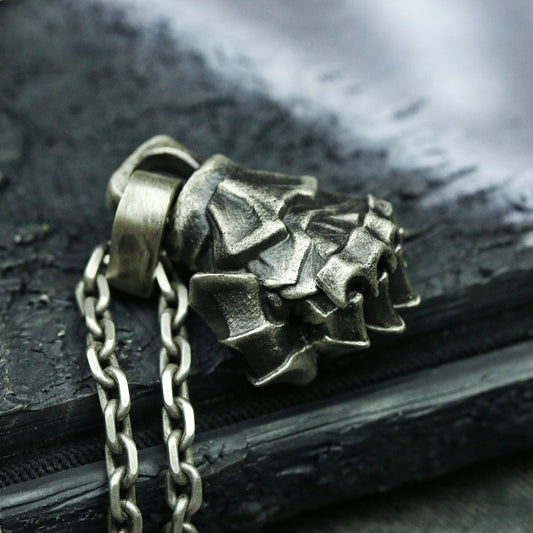 Armor Fist 925 silver pendant necklace, Clenched Machine Fist motorcycle jewelry, Human Fist pendant - Craftsmen made