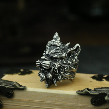 Unicorn 925 silver ring, lion brave sterling silver ring, personalized charm gift-Craftsmen made - SATANHORN