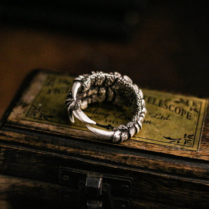 Eagle claw 925 silver ring, goshawk claw ring, sterling silver dragon claw vintage gothic ring gift - craftsman made - SATANHORN