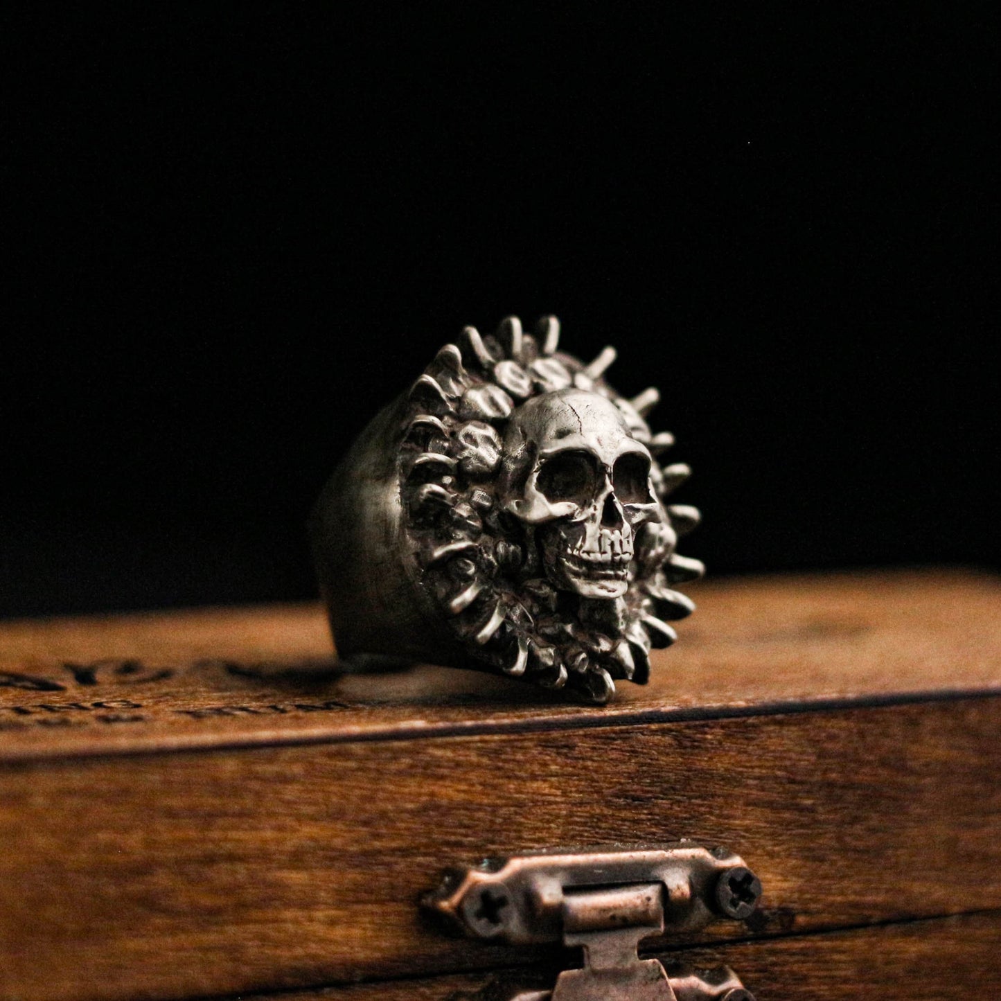 Spikes Skull 925 silver ring, silver mang ghost head ring, sterling silver vintage gothic ring gift - craftsman made - SATANHORN