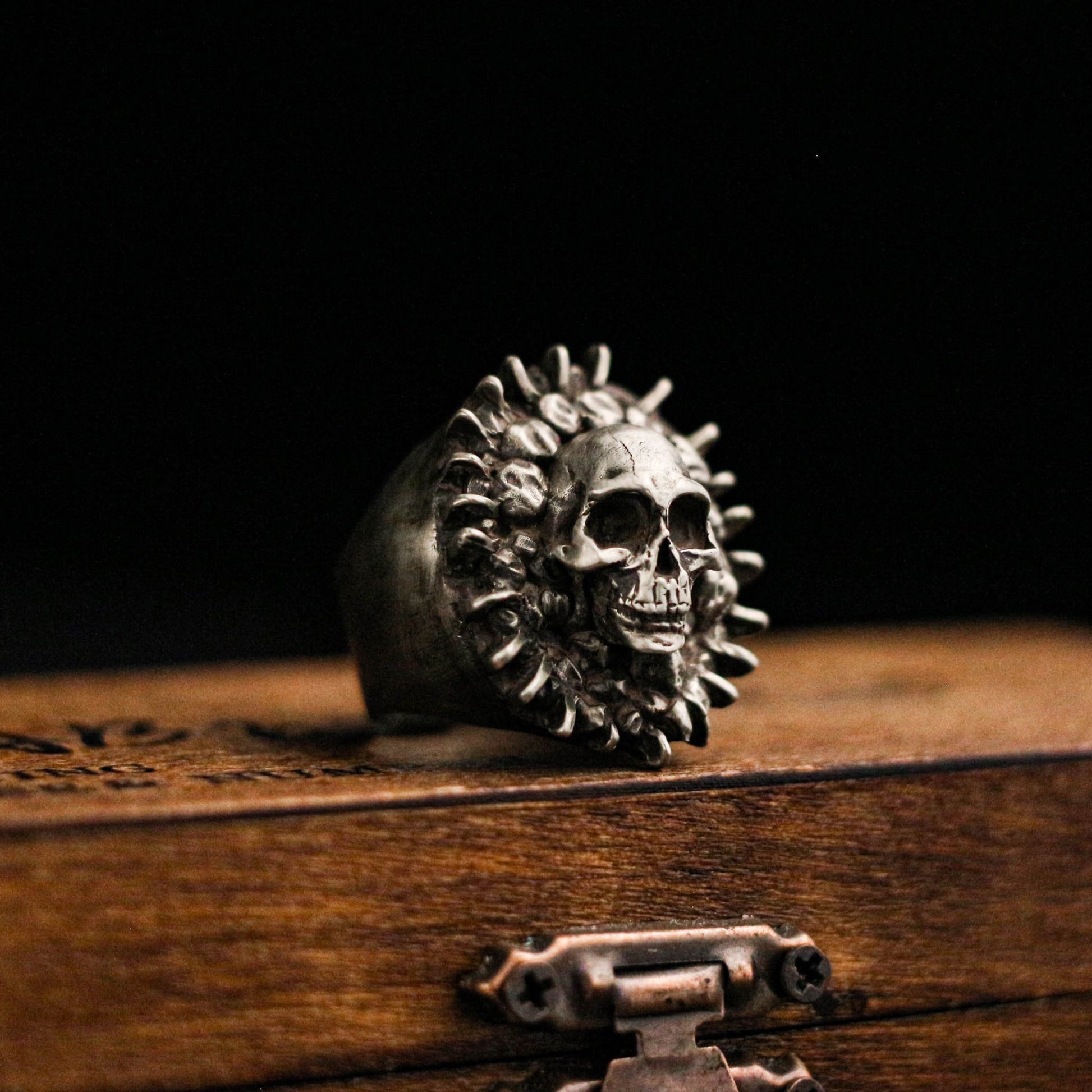 Spikes Skull 925 silver ring, silver mang ghost head ring, sterling silver vintage gothic ring gift - craftsman made - SATANHORN
