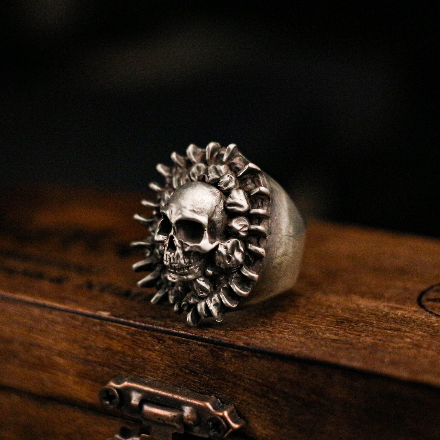 Spikes Skull 925 silver ring, silver mang ghost head ring, sterling silver vintage gothic ring gift - craftsman made - SATANHORN