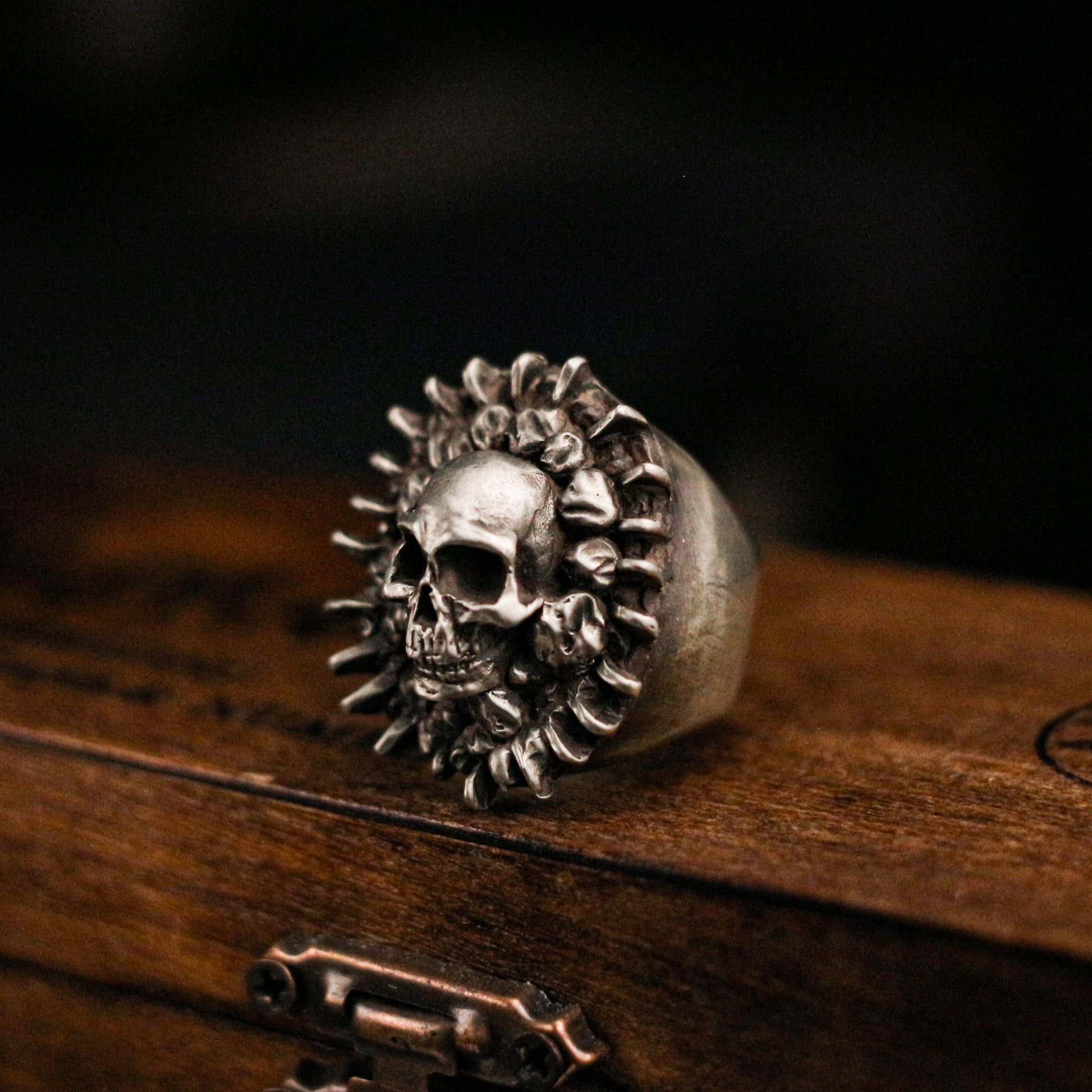 Spikes Skull 925 silver ring, silver mang ghost head ring, sterling silver vintage gothic ring gift - craftsman made - SATANHORN