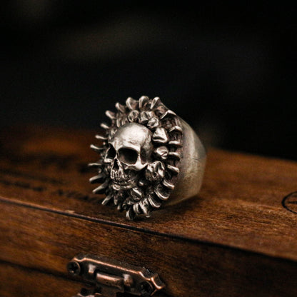 Spikes Skull 925 silver ring, silver mang ghost head ring, sterling silver vintage gothic ring gift - craftsman made - SATANHORN